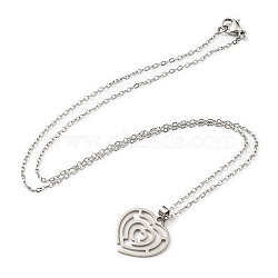 201 Stainless Steel Hollow Heart Pendant Necklace with Cable Chains, Stainless Steel Color, 17.64 inch(44.8cm)(NJEW-Q317-14P)