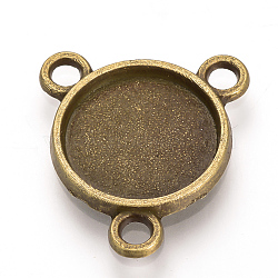 Tibetan Style Alloy Cabochon Connector Settings, Chandelier Components Links, Cadmium Free & Nickel Free & Lead Free, Flat Round, Antique Bronze, Tray: 12mm, 18.5x16.5x2mm, Hole: 2mm, about 990pcs/1000g(TIBE-Q080-12mm-02AB-FF)