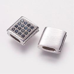 Brass Micro Pave Cubic Zirconia Beads, Square, Platinum, 9x9x3.5mm, Hole: 2x5mm(ZIRC-G097-05P)