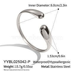 304 Stainless Steel Adjustable Open Cuff Bangles for Women, Stainless Steel Color, Inner Diameter: 2.36 inch(6cm)(AP4404-2)