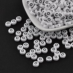 Acrylic Beads, with Horizontal Hole, Letter, Flat Round, Letter.O, 7x4mm, Hole: 1mm, about 146pcs/20g(Y-PL37C9070-O)