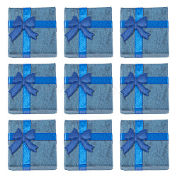 Cardboard Jewelry Set Box, for Necklace, Ring, Earring Packaging, with Bowknot Ribbon Outside and White Sponge Inside, Square, Cadet Blue, 4.25x4.15x2.6cm(CON-TAC0011-01A)