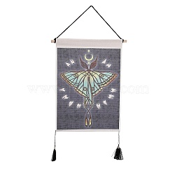 Bohemia Style Cloth Wall Hanging Tapestry, Vertical Tapestry, with Wood Rod & Iron Traceless Nail & Cord, for Home Decoration, Rectangle, Tooth Pattern, 850mm(HJEW-E003-01G)