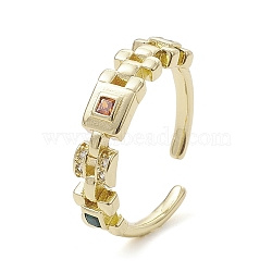 Rack Plating Brass Micro Pave Cubic Zirconia Open Cuff Rings, Square, Real 18K Gold Plated, Inner Diameter: 16.4mm(RJEW-K257-23G)