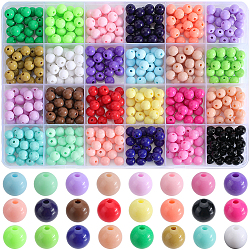600Pcs 24 Color Opaque Acrylic Beads Sets, Round, Mixed Color, 8x7mm, Hole: 2mm, 25pcs/color(MACR-SP0001-50B)
