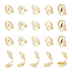 20Pcs 5 Styles Alloy Clip-on Earring Findings, with Horizontal Loops, Heart & Flat Round & Oval & Rhombus & Square, Golden, 12.5~17x6~11x9~16mm, Hole: 1~1.5mm, 4Pcs/style(FIND-UN0002-38G)
