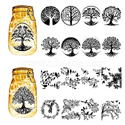 PVC Lamp Film for DIY Colorful Light Hanging Lamp Frosted Glass Jar, Tree of Life, 100x90mm, 16 style, 1pc/style, 16pcs/set(DIY-WH0512-003)