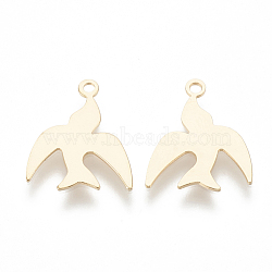 Brass Charms, Bird, Nickel Free, Real 18K Gold Plated, 14x11.5x0.5mm, Hole: 1mm(KK-Q750-055G)