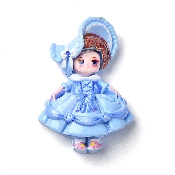 Cartoon Girls Opaque Resin Decoden Cabochons, Doll, Light Sky Blue, 35.5x25x8.5mm