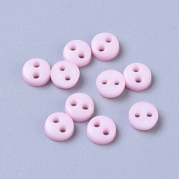 Nylon Tiny Button, Micro Buttons, Sewing Buttons, 2-Hole, Pearl Pink, 4.5x1.5mm, Hole: 0.8mm