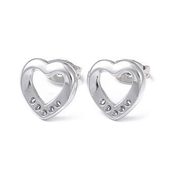 304 Stainless Steel Hollow Out Heart Stud Earring Finding, Earring Settings for Rhinestone, Stainless Steel Color, 11x11mm, Pin: 0.8mm, Fit for 1mm Rhinestone
