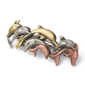 Punk Vintage Hair Accessories, Tibetan Style Alloy Hair Barrette, Dolphin, Mixed Color, 85x33x18mm