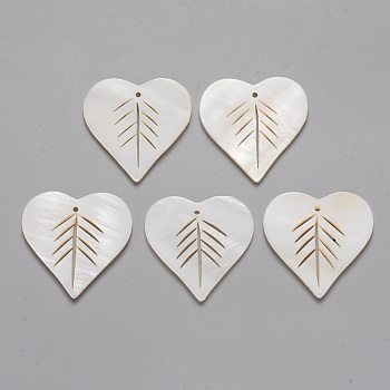 Natural Freshwater Shell Pendants, Heart, 26x26.5x2mm, Hole: 1.2mm