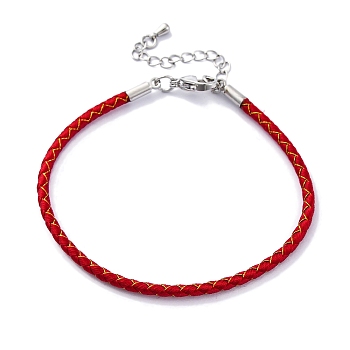 Polyester Cord Braided Bracelet Makings, with Stainless Steel Claw Lobster Clasps, Brass Findings, Long-Lasting Plated, FireBrick, 7-3/8 inch(18.8cm)