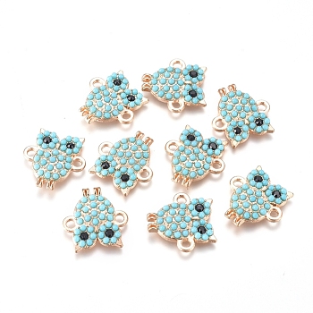 Alloy Links Connectors, with Dark Turquoise Seed Beads 
& Black Diamond Rhinestone, Owl , Golden, 17.5x17x3.5mm, Hole: 2mm