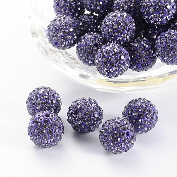 Polymer Clay Rhinestone Beads, Pave Disco Ball Beads, Grade A, Tanzanite, PP15(2.1~2.2mm), 14mm, Hole: 1.5mm