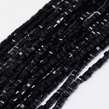 Glass Beads Strands, Faceted, Cube, Black, 6x6x6mm, Hole: 1mm, about 99pcs/strand, 21 inch
