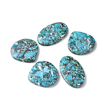 Assembled Synthetic Gold Line Turquoise and Larimar Pendants, Dyed, Oval and Teardrop, 40~50x30~40x6~7mm, Hole: 1.2~1.4mm