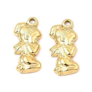 304 Stainless Steel Pendants, Girl Charm, Real 18K Gold Plated, 20x9.5x2.5mm, Hole: 1.5mm