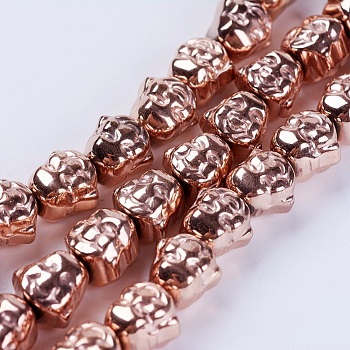 Electroplate Non-magnetic Synthetic Hematite Beads Strands, Buddha, Grade AA, Rose Gold Plated, 8x8x7mm, Hole: 1mm, about 50pcs/strand, 15.5 inch