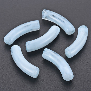 Transparent Acrylic Beads, Imitation Gemstone Style, Curved Tube, Light Blue, 33x8x10.5mm, Hole: 1.6mm, about 300pcs/500g