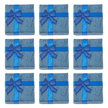 Cardboard Jewelry Set Box, for Necklace, Ring, Earring Packaging, with Bowknot Ribbon Outside and White Sponge Inside, Square, Cadet Blue, 4.25x4.15x2.6cm