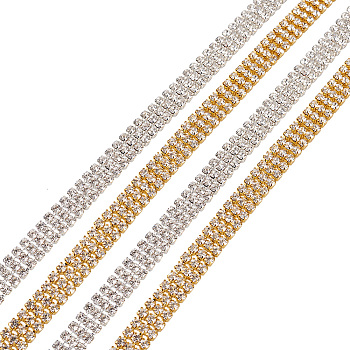 Craftdady 2 Colors Electroplate Brass Rhinestone Strass Chains, Rhinestone Cup Chains, with Card Paper, Mixed Color, 8.5x2.5mm, 2yards/color, 2yards/roll