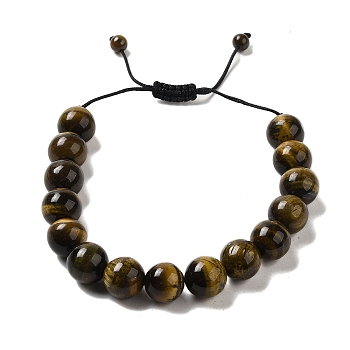 Grade AB 12.5mm Round Natural Tiger Eye Braided Bead Bracelets for Women Men, Inner Diameter: 2~3-1/8 inch(4.95~8.05cm)