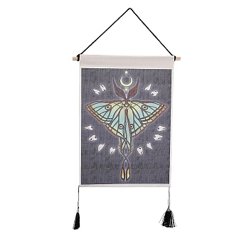 Bohemia Style Cloth Wall Hanging Tapestry, Vertical Tapestry, with Wood Rod & Iron Traceless Nail & Cord, for Home Decoration, Rectangle, Tooth Pattern, 850mm