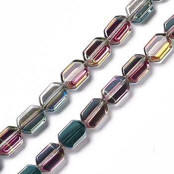 Electroplate Glass Beads Strands, Half Rainbow Plated, Rectangle, Colorful, 9.5x6~6.5x3.5mm, Hole: 1mm, about 68pcs/strand, 25.59''(65cm)