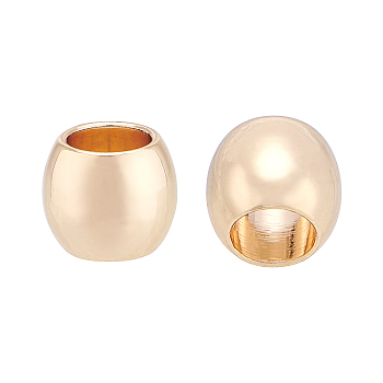 Long-Lasting Plated Brass European Beads, Barrel, Large Hole Beads, Real 18K Gold Plated, 6x5mm, Hole: 4mm, 30pcs/box