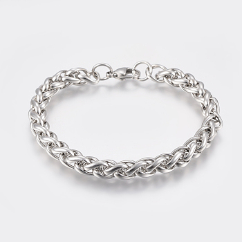 Adjustable 304 Stainless Steel Chain Bracelets, Stainless Steel Color, 8-5/8 inch(220mm)x8x8mm