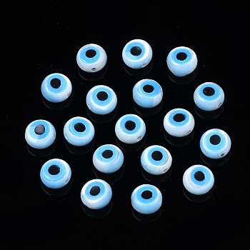 Natural White Shell Mother of Pearl Shell Beads, with Synthetic Turquoise, Evil Eye, Deep Sky Blue, 4x2mm, Hole: 0.7mm
