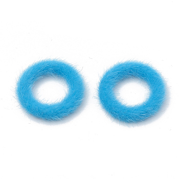 Faux Mink Fur Covered Linking Rings, with Aluminum Bottom, Ring, Platinum, Deep Sky Blue, 27x4mm