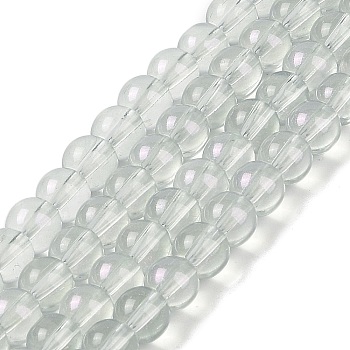 Glass Bead Strands, with Glitter Powder, Round, Gray, 8x7.5mm, Hole: 1mm, about 105pcs/strand, 31.02''(78.8cm)