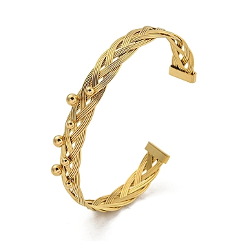 304 Stainless Steel Grid Braided Open Cuff Bangles for Women, Real 18K Gold Plated, Inner Diameter: 2x2-5/8 inch(4.95x6.7cm)