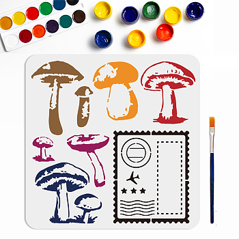 US 1Pc PET Hollow Out Drawing Painting Stencils, with 1Pc Art Paint Brushes, for DIY Scrapbook, Photo Album, Mushroom, 300x300mm