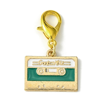 Tape Alloy Enamel Pendant Decorations, with Lobster Claw Clasps, Golden, Sea Green, 33mm.