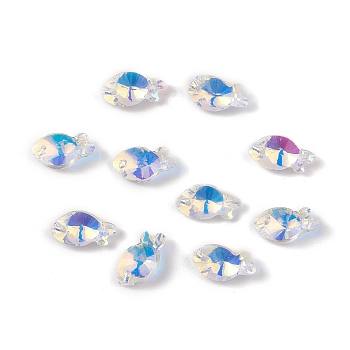 Electroplate Transparent Glass Pendants, Back Plated, Faceted, Fish Charms, Clear, 17x9x5.5~6mm, Hole: 1.2mm