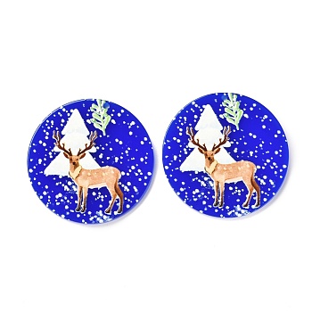 Christmas Theme 3D Printed Resin Pendants, DIY Earring Accessories, Flat Round with Pattern, Deer Pattern, 37.5x2.5mm, Hole: 1.6mm