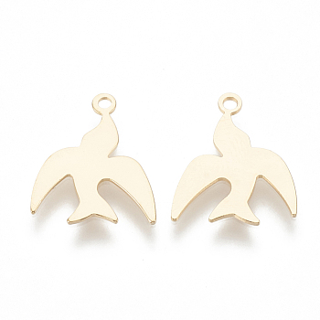 Brass Charms, Bird, Nickel Free, Real 18K Gold Plated, 14x11.5x0.5mm, Hole: 1mm