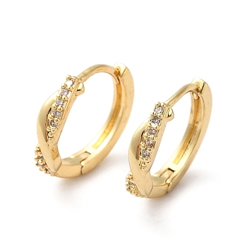 Clear Cubic Zirconia Twist Hoop Earrings, Brass Jewelry for Women, Real 18K Gold Plated, 13x14.5x3mm, Pin: 0.8mm