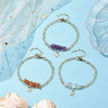 3Pcs 3 Styles Natural Red Aventurine & Natural Amethyst & Opalite Chip Multi-Strand Bracelet Sets(BJEW-JB10500)-2