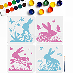 4Pcs 4 Styles PET Hollow Out Drawing Painting Stencils, with 1Pc Art Paint Brushes, for DIY Scrapbook, Photo Album, Rabbit, 300x300mm, 1pc/style(DIY-MA0003-58)