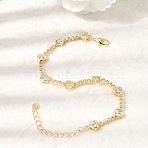 Heart Brass Micro Pave Cubic Zirconia Link Chain Bracelets for Women, Rack Plating, Long-Lasting Plated, Real 18K Gold Plated, Clear, 7.32 inch(18.6cm)(BJEW-A164-01G-01)