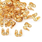 SHEGRACE Brass Bead Tips, Calotte Ends, Clamshell Knot Cover, Cadmium Free & Nickel Free & Lead Free, Long-Lasting Plated, Real 18K Gold Plated, 5x3mm, Hole: 0.9mm, Inner Diameter: 2.5mm(XGR0056G-62G)