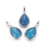 Natural Agate Pendants, with Brass Findings, teardrop, Platinum, 26x16~17x8~10mm, Hole: 8x5mm(G-L512-C26)