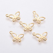 304 Stainless Steel Charms, Butterfly, Golden, 11x7.5x0.8mm, Hole: 1.2mm(X-STAS-L234-074G)
