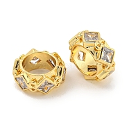 Rack Plating Brass MIcro Pave Clear Cubic Zirconia European Beads, Large Hole Beads, Long-Lasting Plated, Lead Free & Cadmium Free, Ring, Real 18K Gold Plated, 15.5x6.5mm, Hole: 9mm(KK-B091-01G)