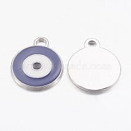 Zinc Alloy Enamel Pendants, Lead Free and Cadmium Free, Flat Round with Evil Eye, Platinum Metal Color, Purple, 21x16x2mm, Hole: 2mm(X-ENAM-S001-3)